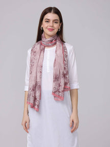 Crepe Pink Floral Printed Scarf