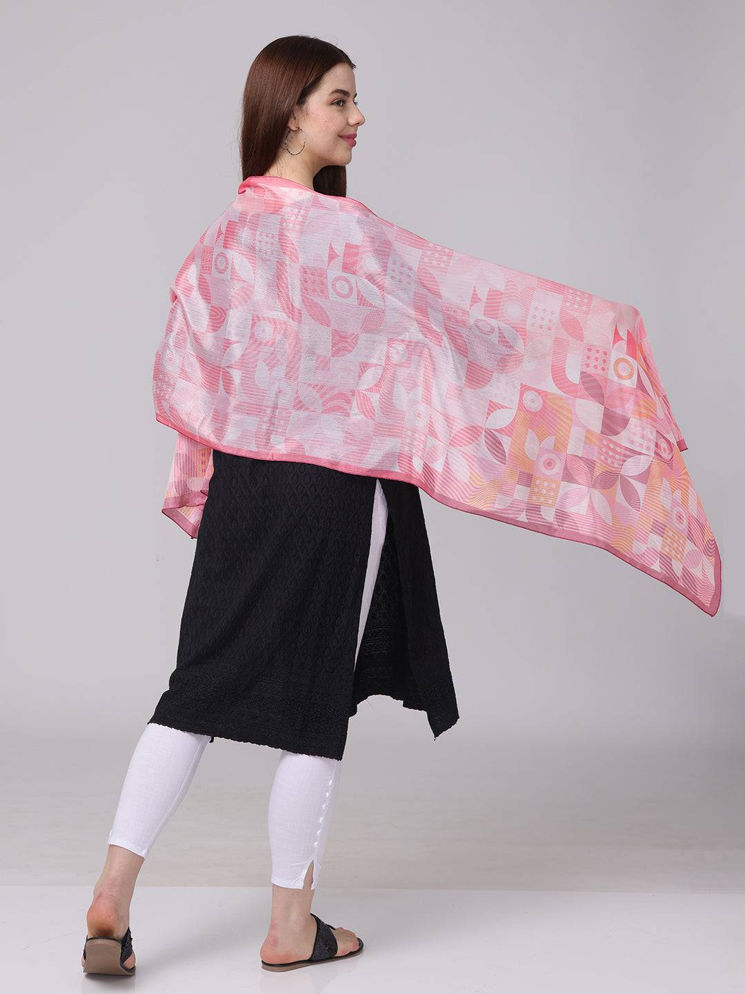 Versatile Pink Geometric Scarf