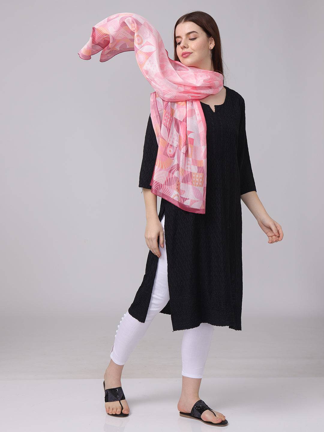 Versatile Pink Geometric Scarf