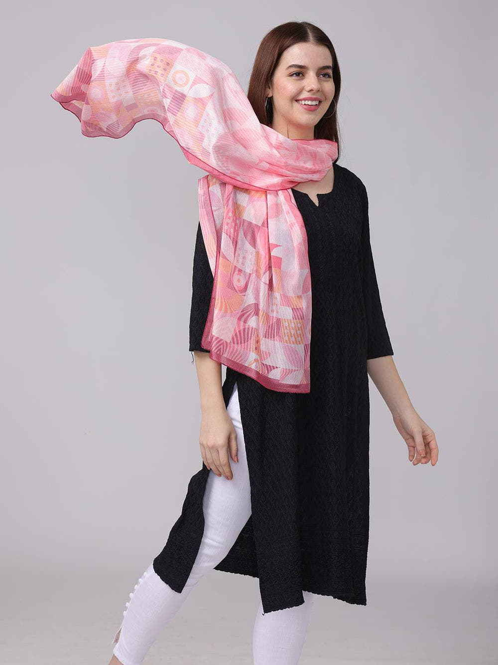 Versatile Pink Geometric Scarf