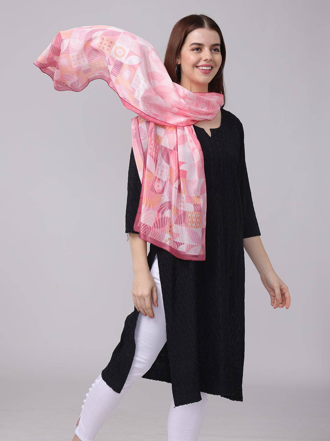 Versatile Pink Geometric Scarf