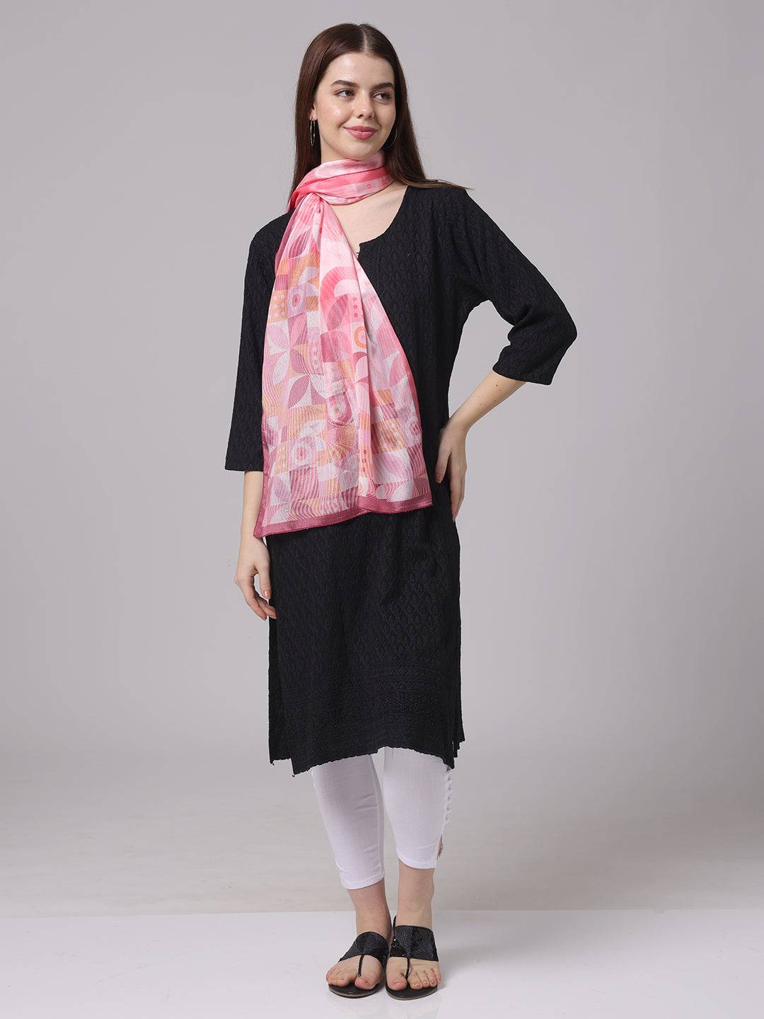 Versatile Pink Geometric Scarf