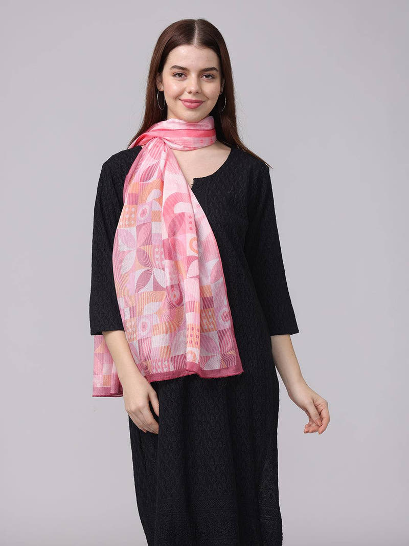 Versatile Pink Geometric Scarf