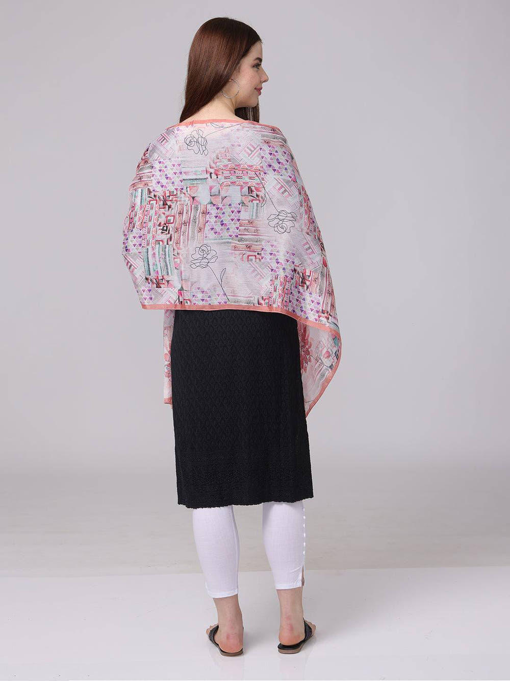 Floral And Geometric Print Scarf