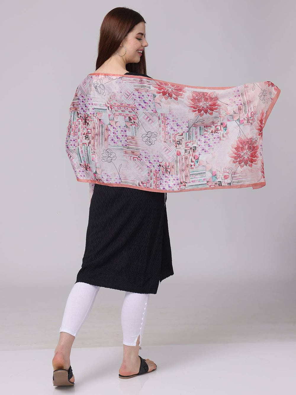 Floral And Geometric Print Scarf