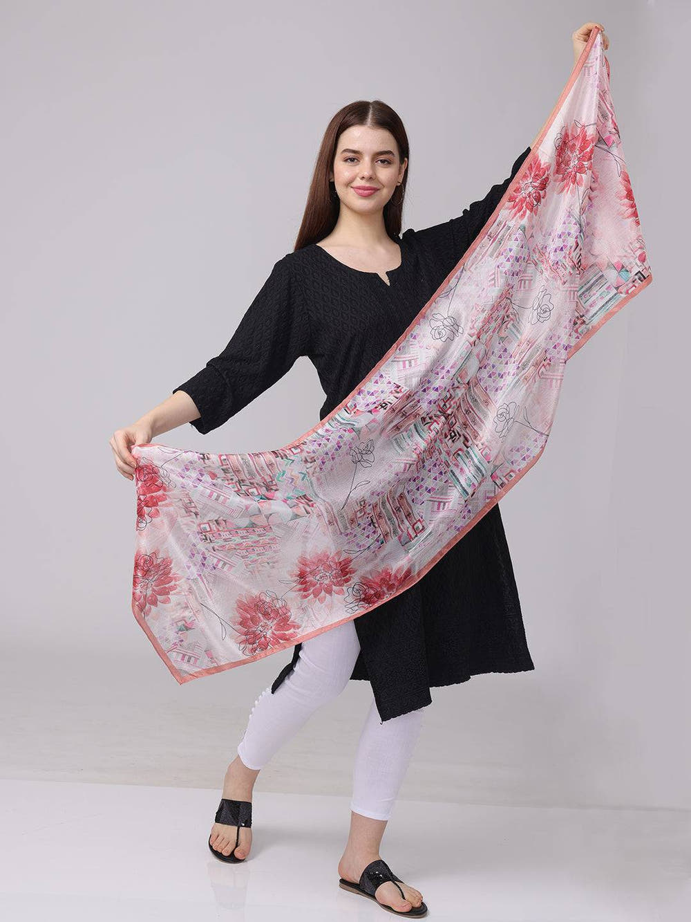 Floral And Geometric Print Scarf