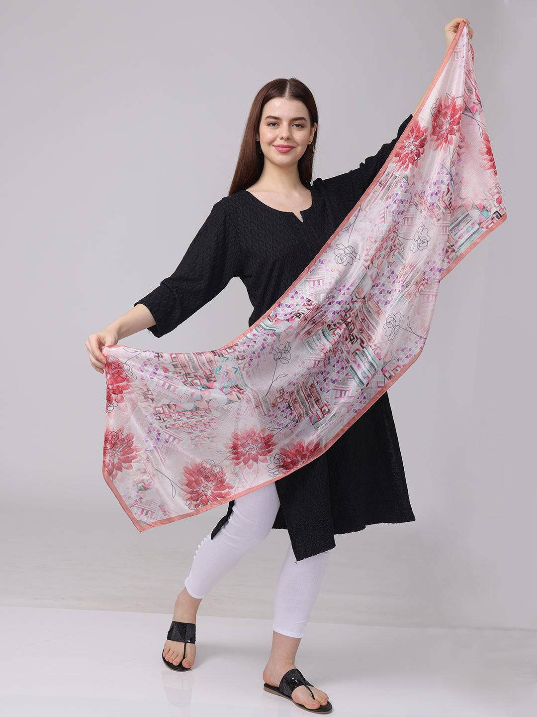 Floral And Geometric Print Scarf