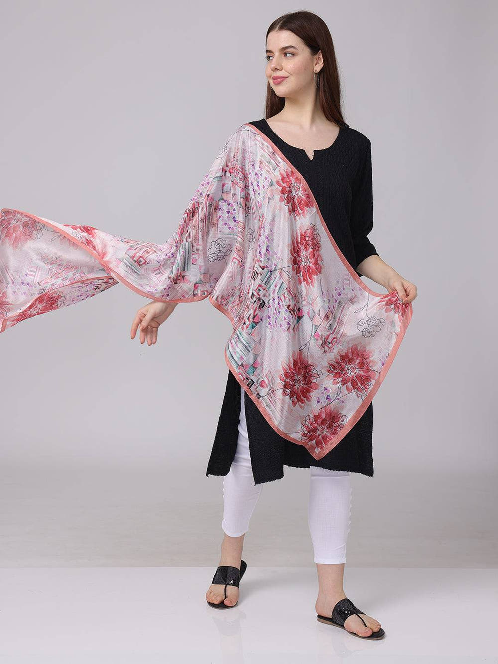 Floral And Geometric Print Scarf