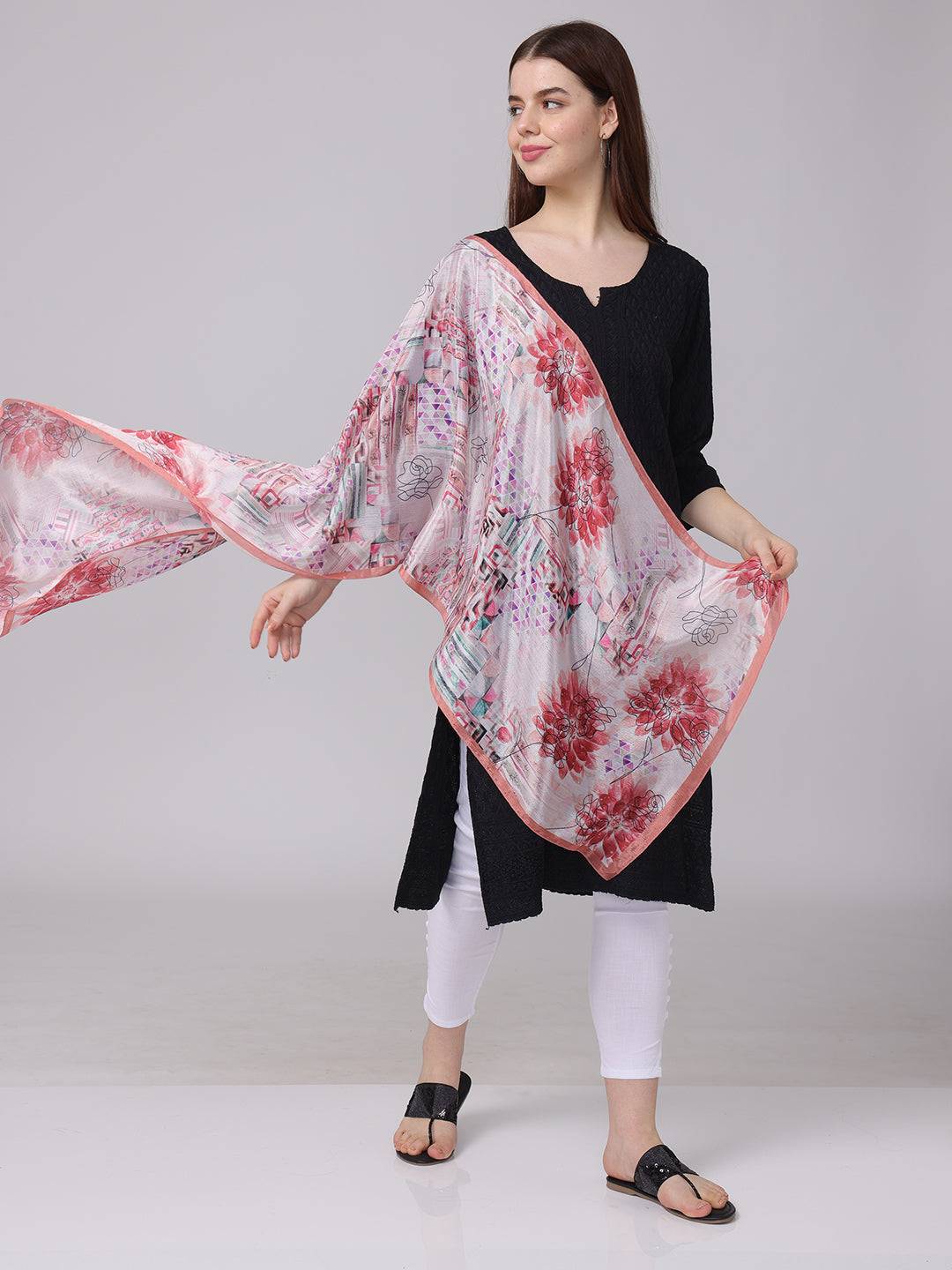 Floral And Geometric Print Scarf