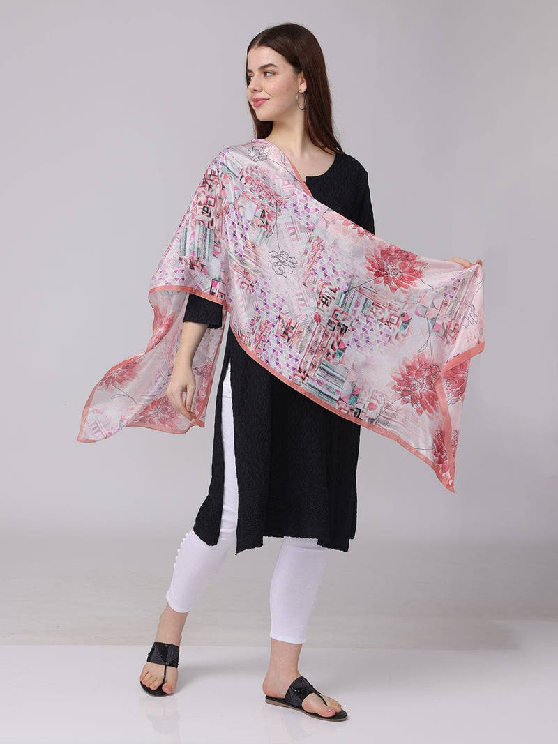 Floral And Geometric Print Scarf