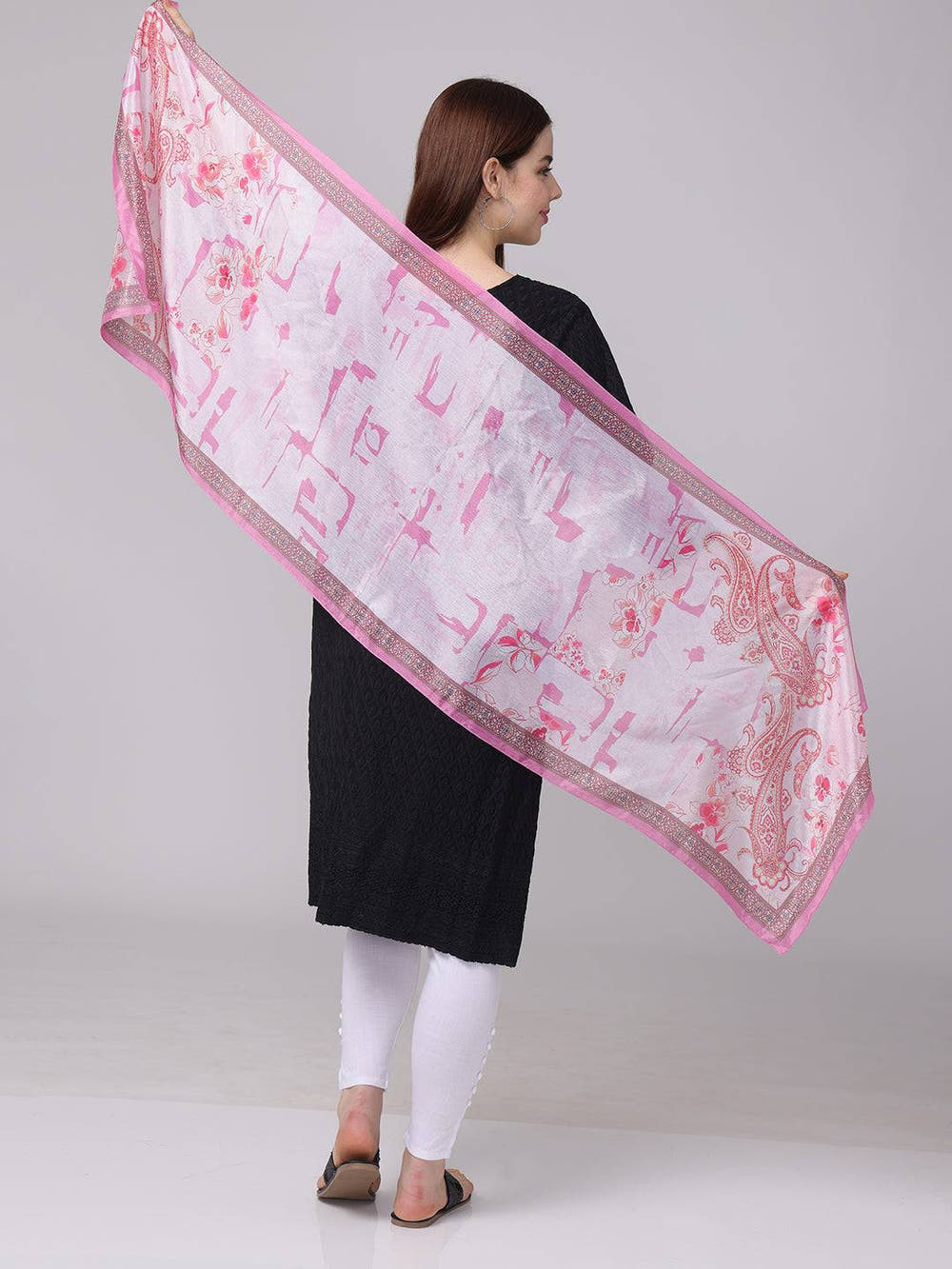 Graceful Pink Paisley And Floral Scarf