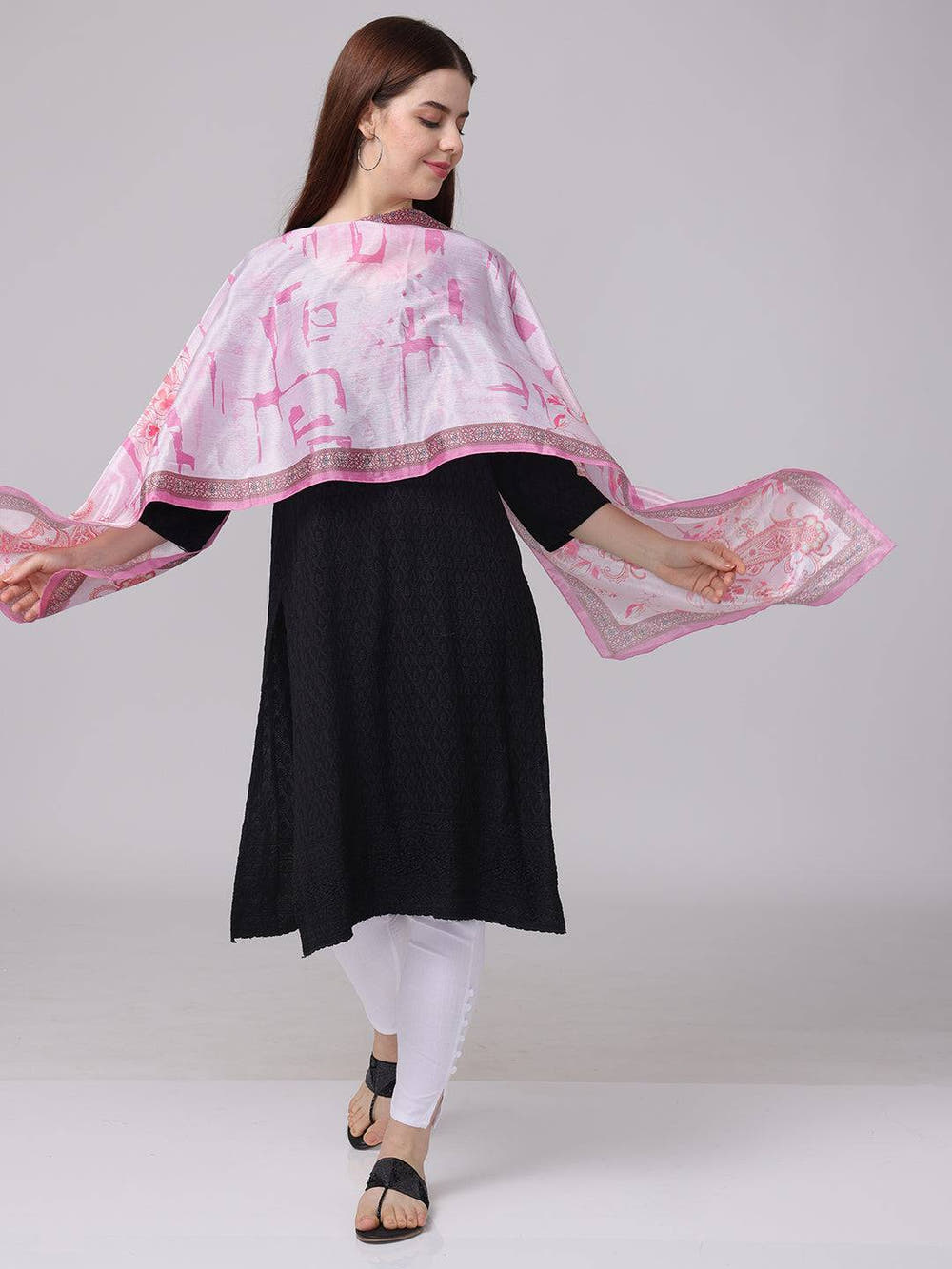 Graceful Pink Paisley And Floral Scarf