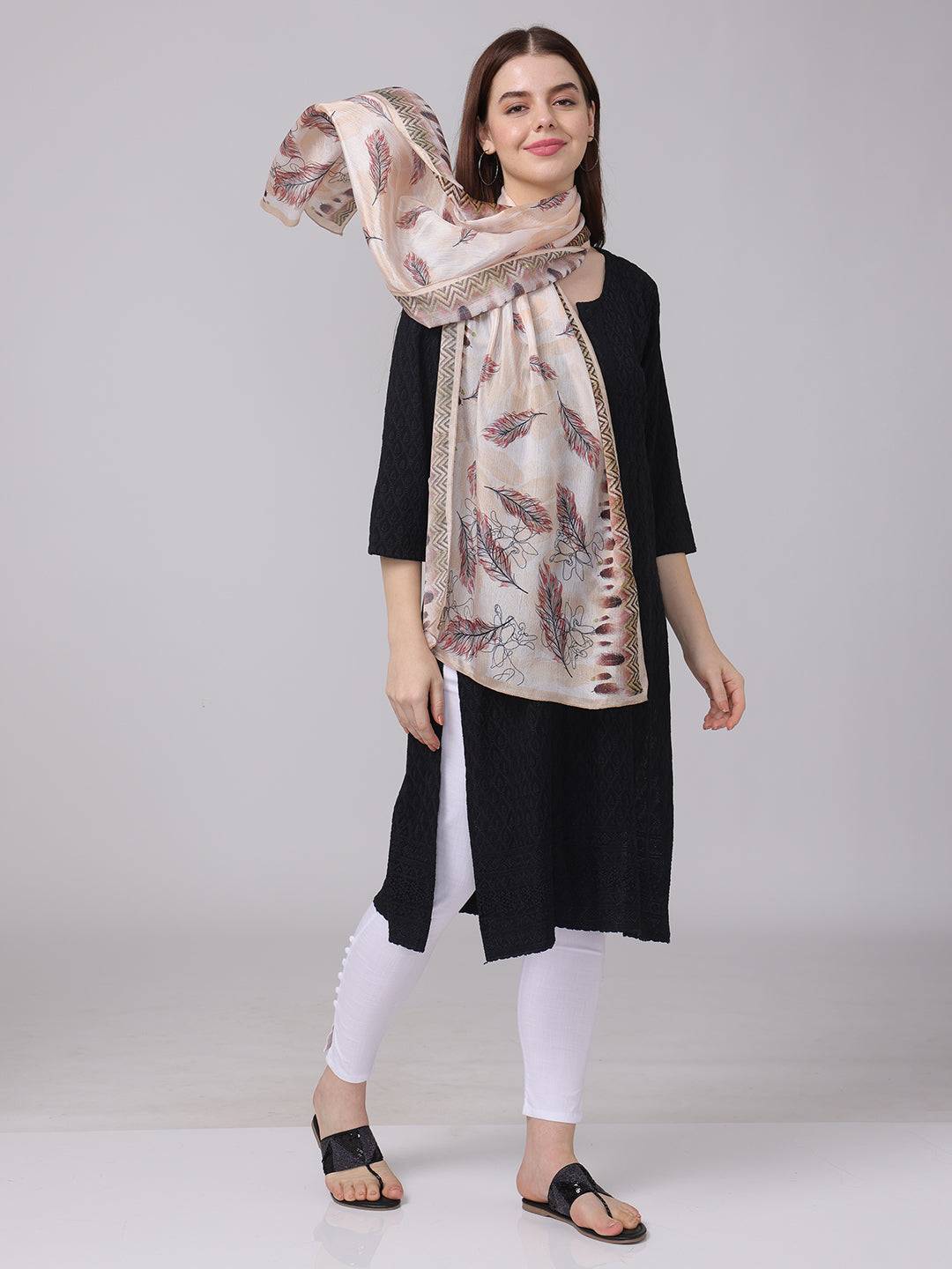 Feather Pattern Geometric Borde Scarf