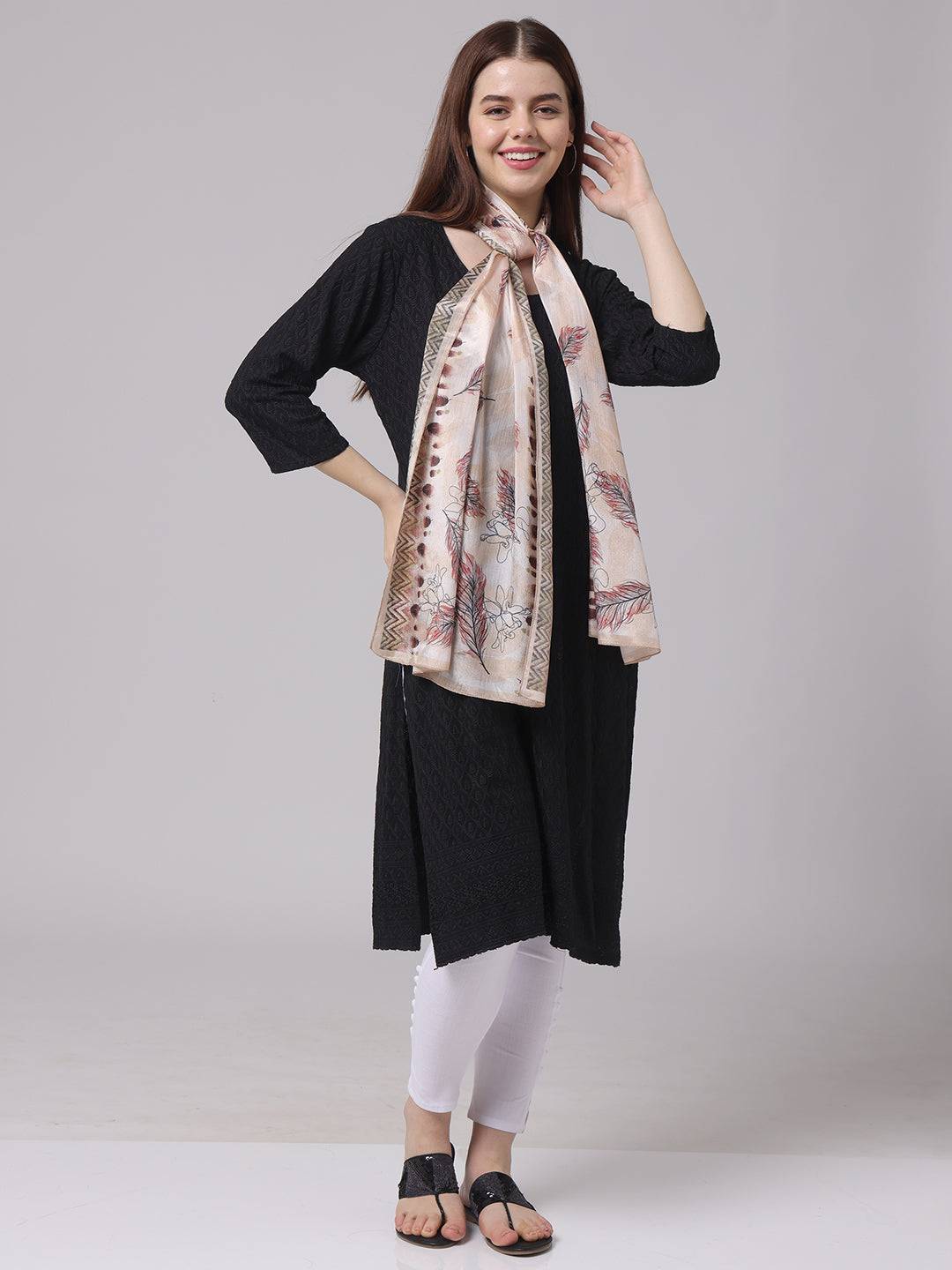 Feather Pattern Geometric Borde Scarf