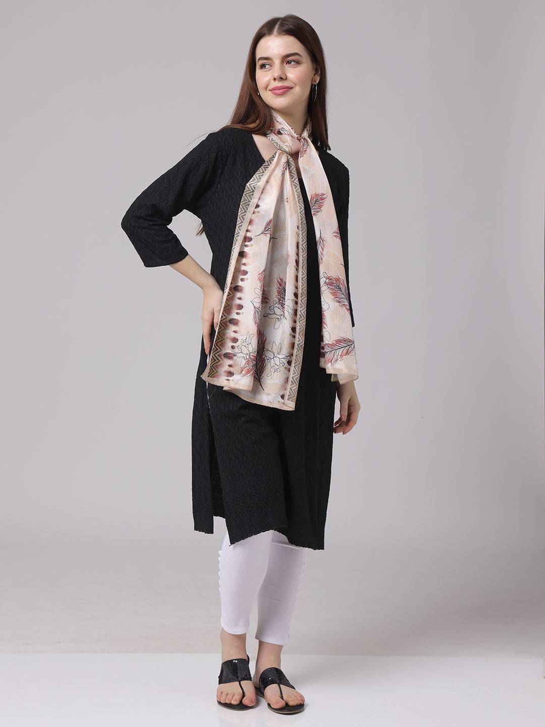 Feather Pattern Geometric Borde Scarf