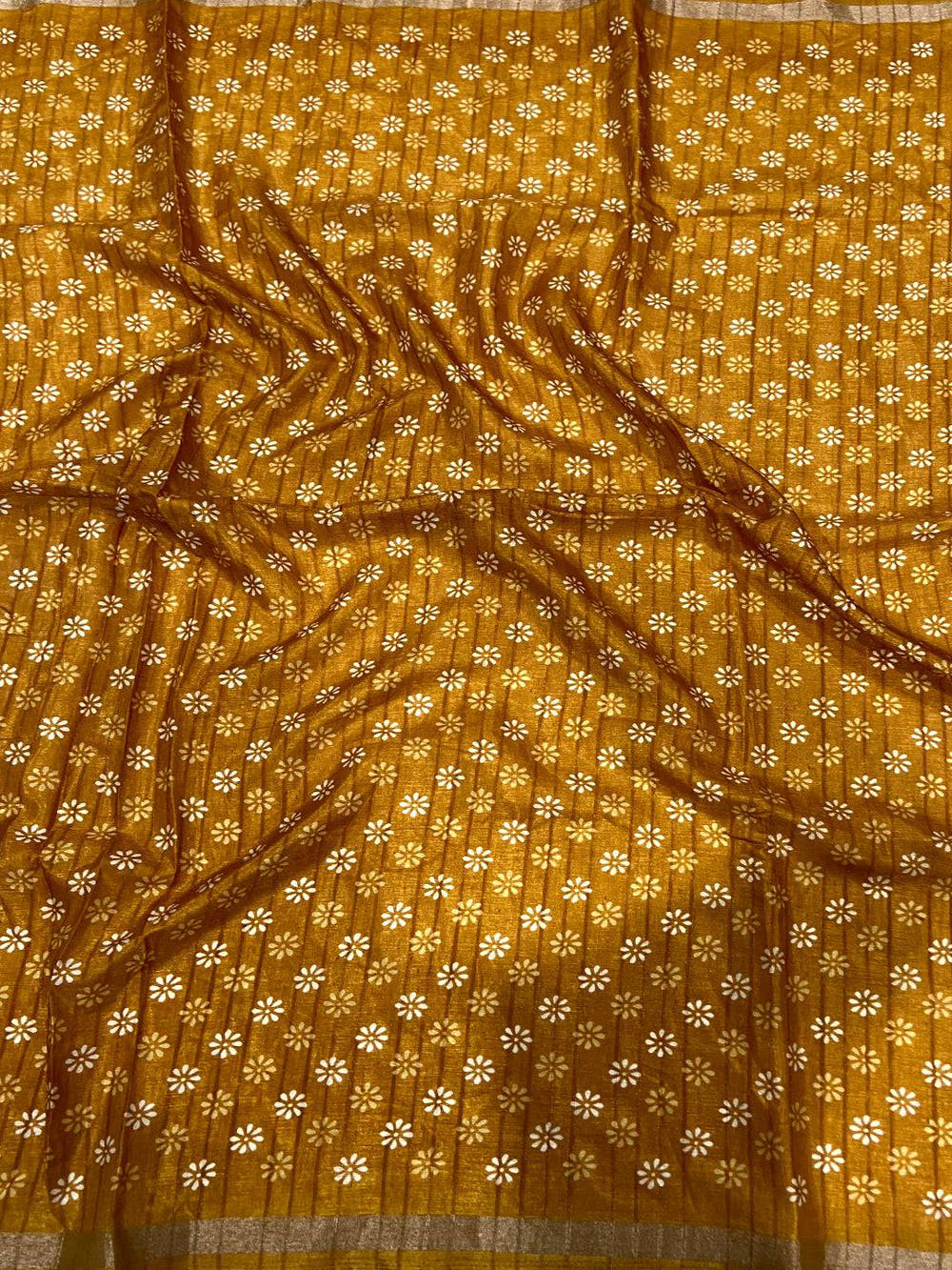 Mustard Leaf Print Ghicha Handloom Saree