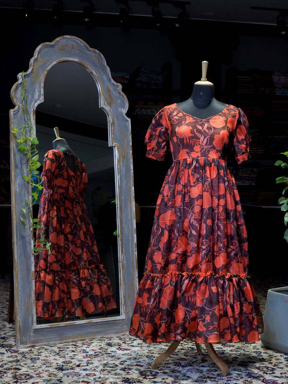 Scarlet Bloom Floral Kota Midi