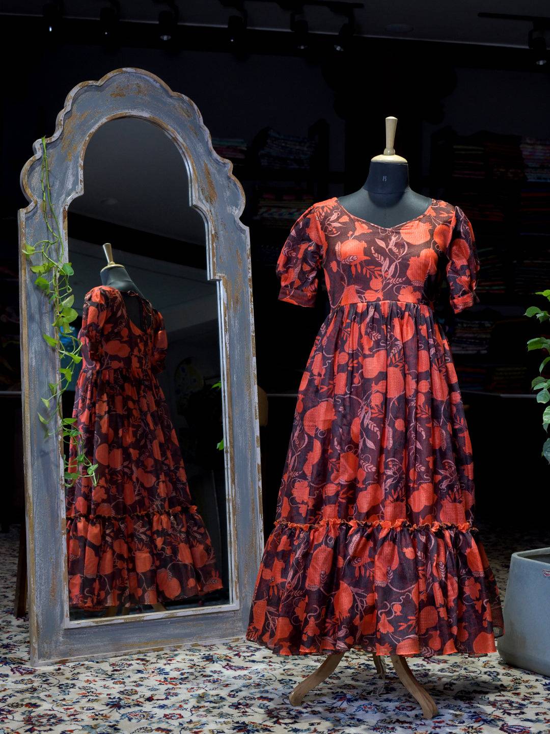 Scarlet Bloom Floral Kota Midi