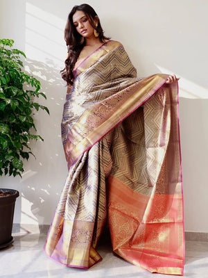 Exclusive Gold Zari One Grm Gold Kanjivaaram Pattu Silk Saree.