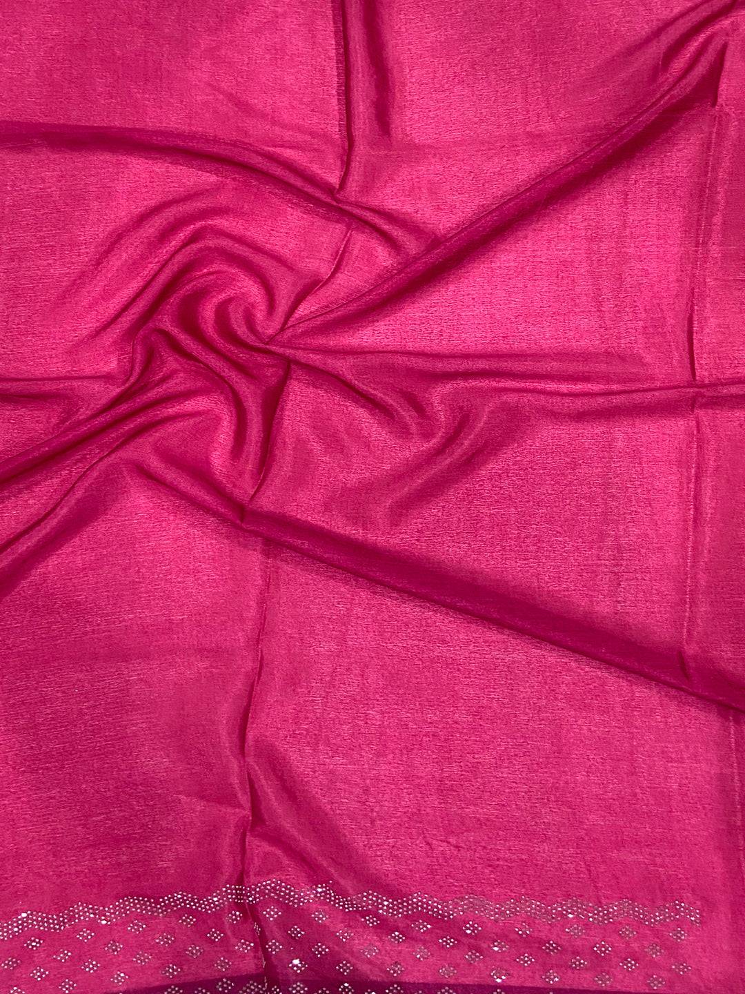 Mustard Poly Chiffon Diamond Stone Work Saree
