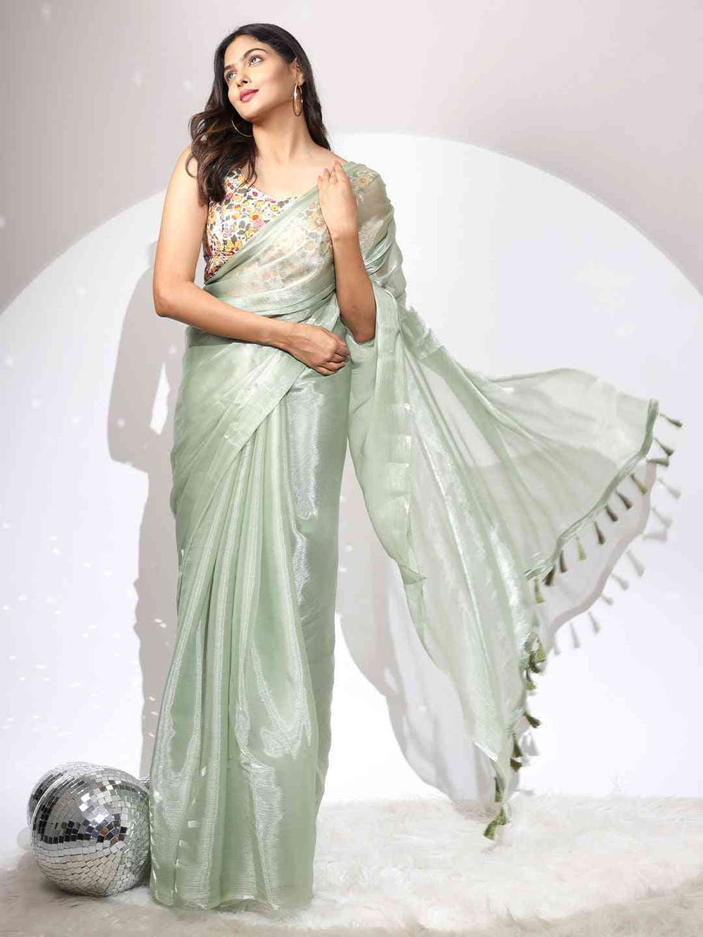 Chiffon Dual Tone Party Wear Designer Saree