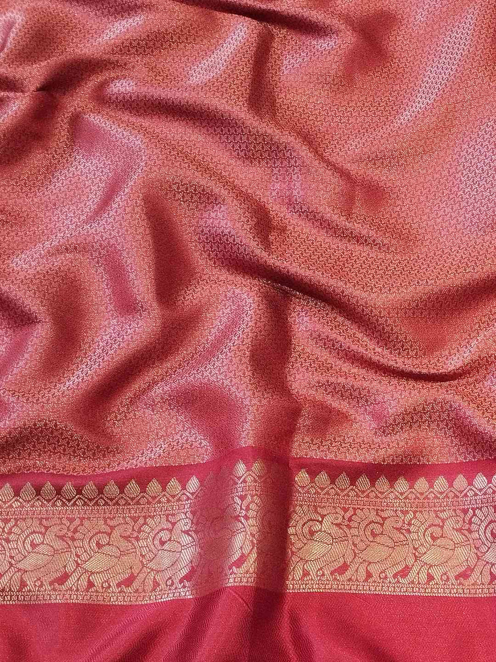 Chiku Colour Double Border Chex Weaving Banarasi Soft Silk Saree