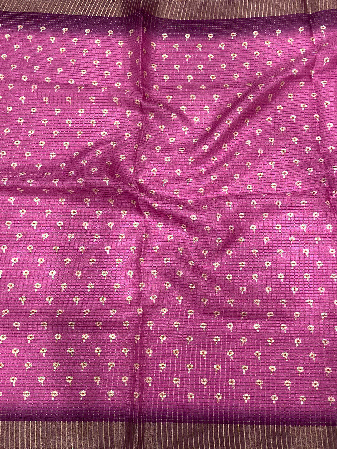 Pink Chanderi Check Sparrow Print Saree