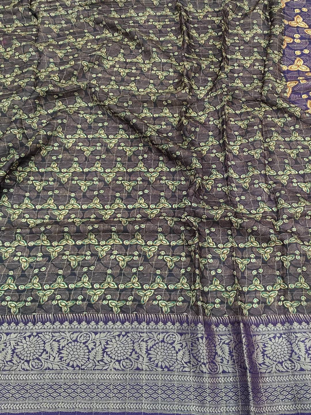 Royal Purple Ajrak Print Viscose Saree