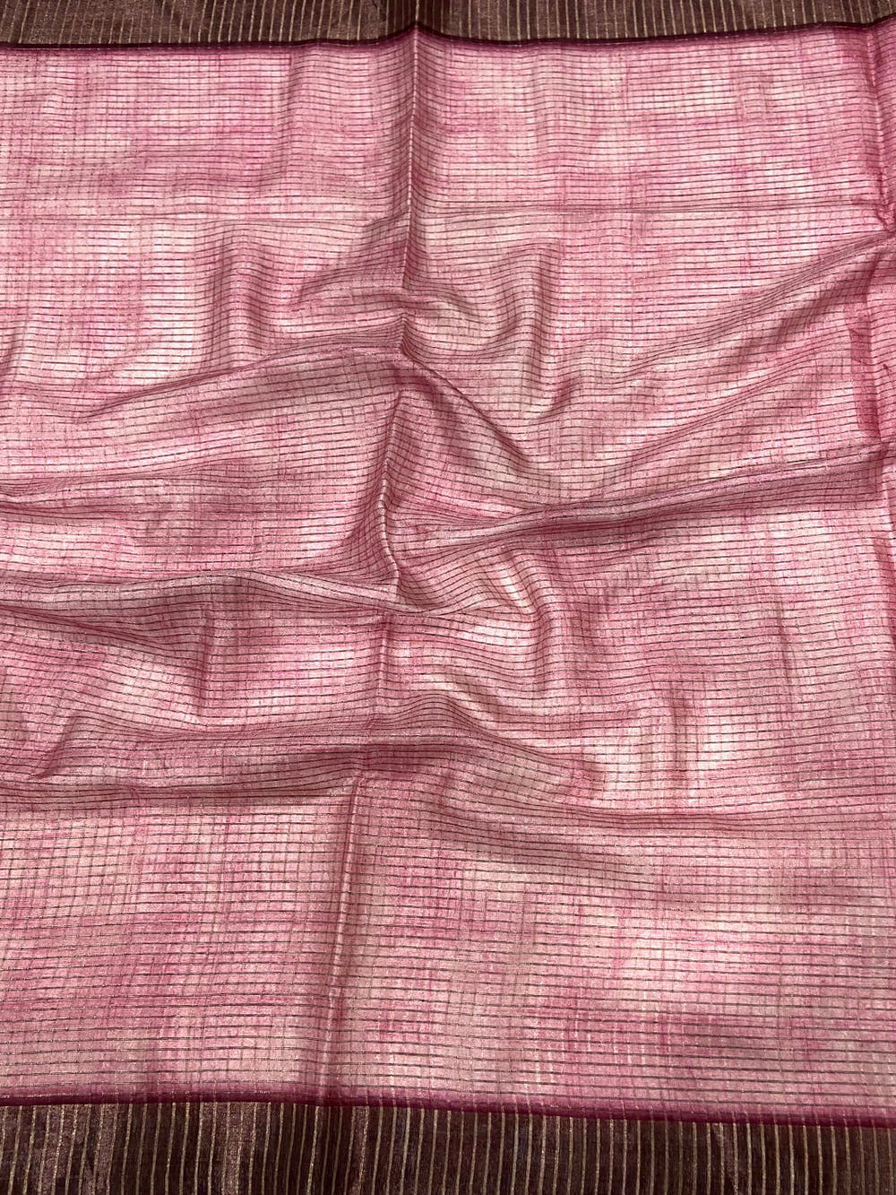 Light Pink Kalamkari Pichwai Black Check Saree