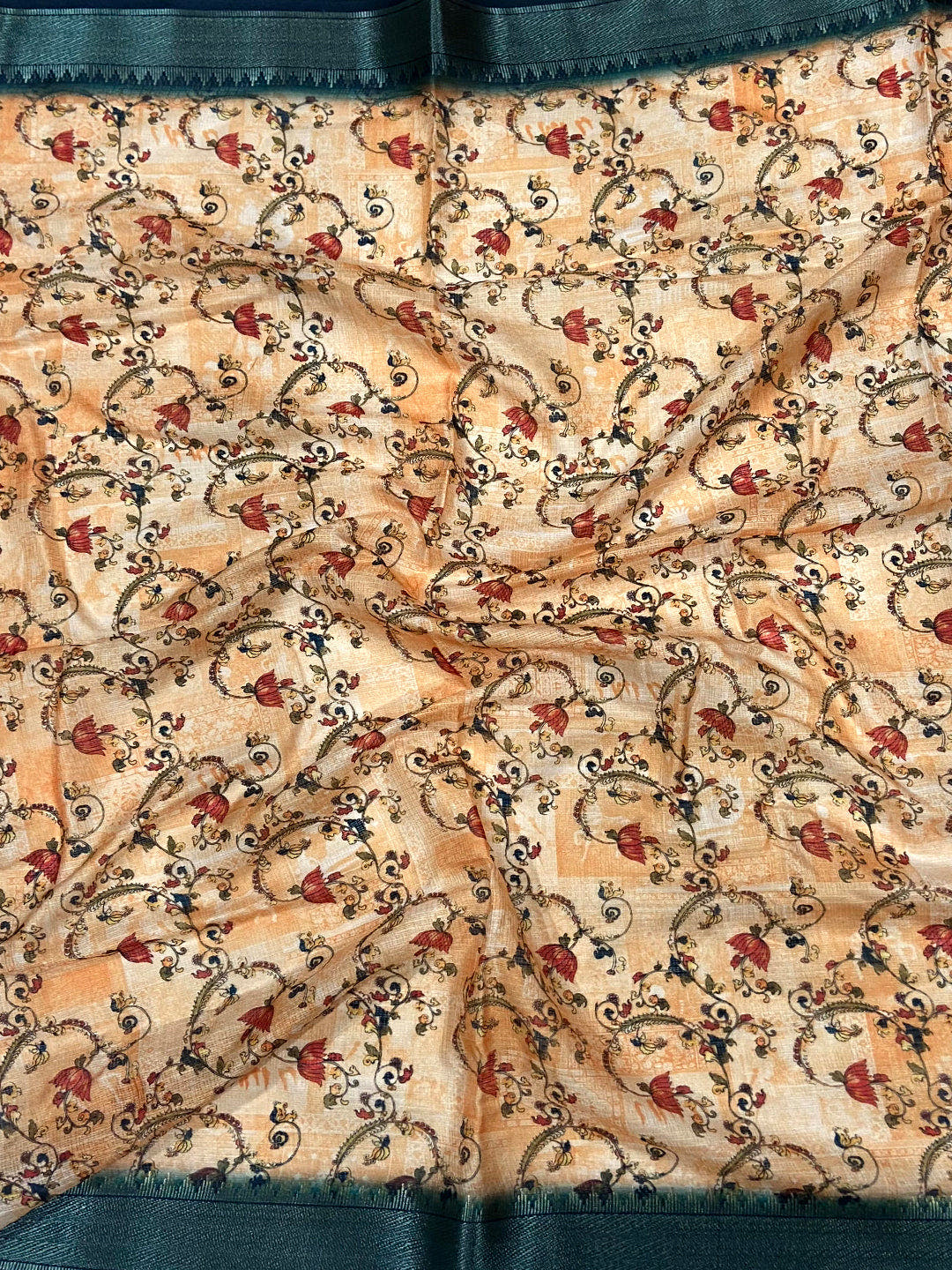 Beige Kota Doriya Zari Weave Digital Print Saree
