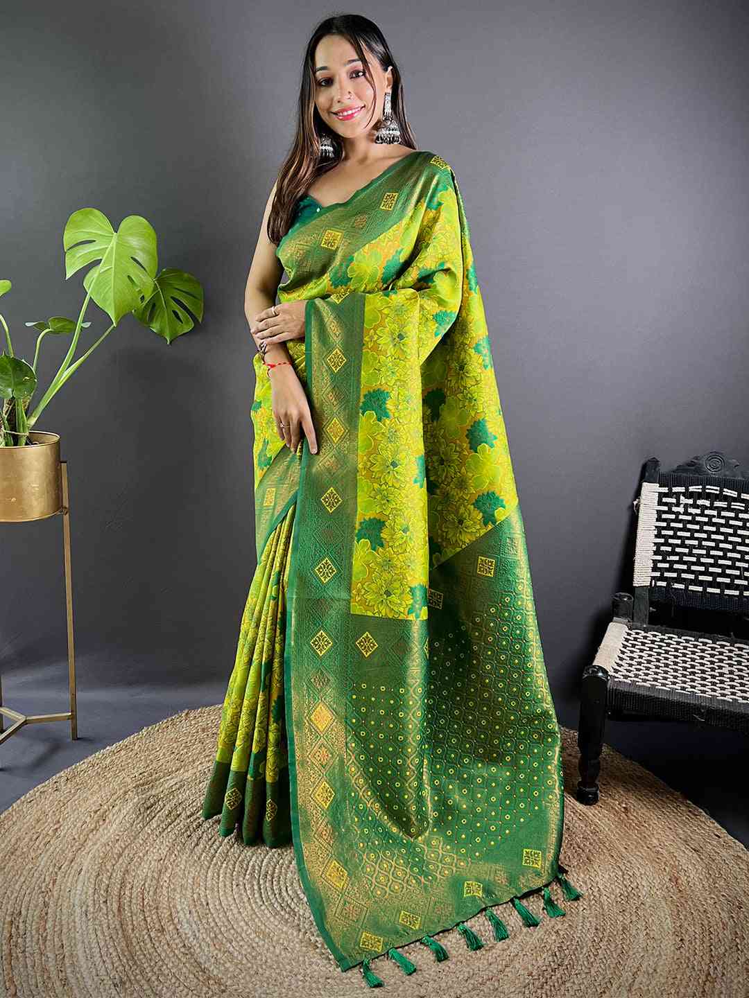 Sage Green Soft Silk Butta Weaving Saree