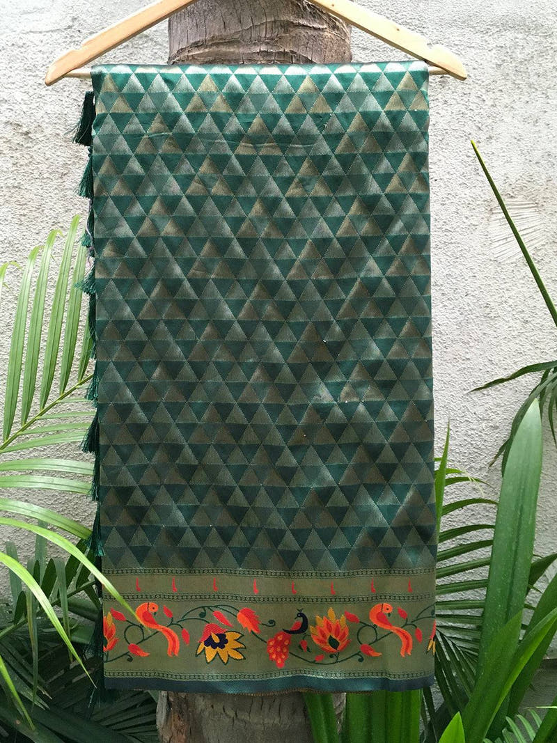 Green Silk Blend Woven Zari Work Paithani Saree