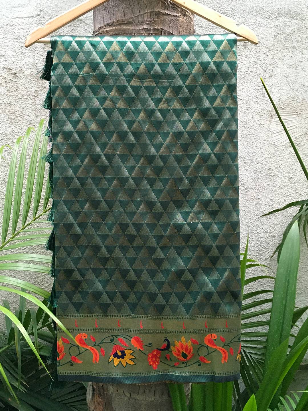 Green Silk Blend Woven Zari Work Paithani Saree