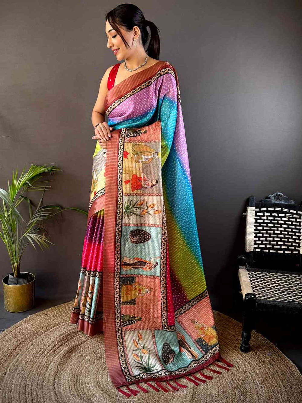 Radiance Silk Blend Bandhani Print Saree