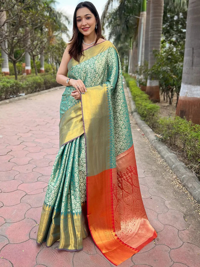 Rama Colour One Gram Gold Tissue Saree With Jacquard Woven Work