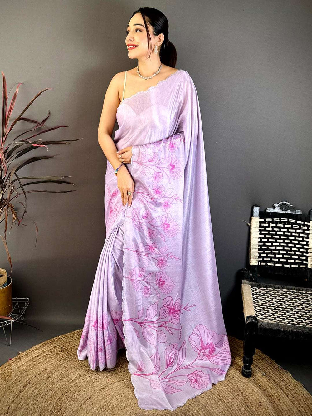 Royal Lavender Floral Cutwork Saree