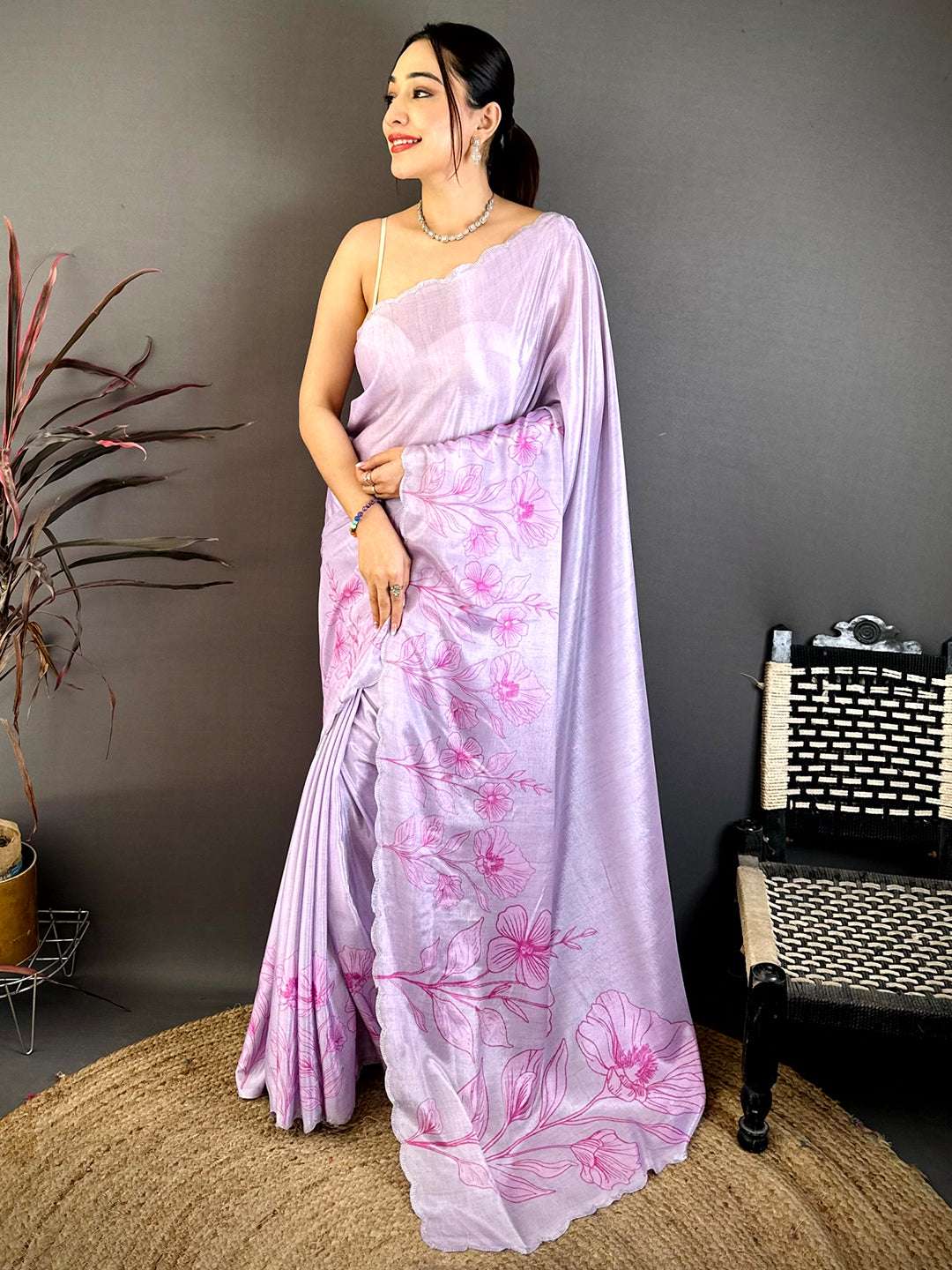 Royal Lavender Floral Cutwork Saree