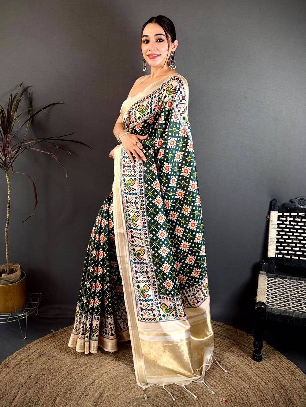 Dark Green Allover Patola Kanchi Saree