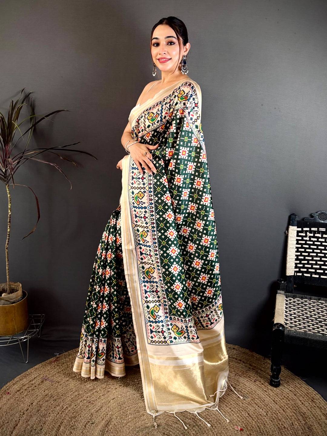 Dark Green Allover Patola Kanchi Saree