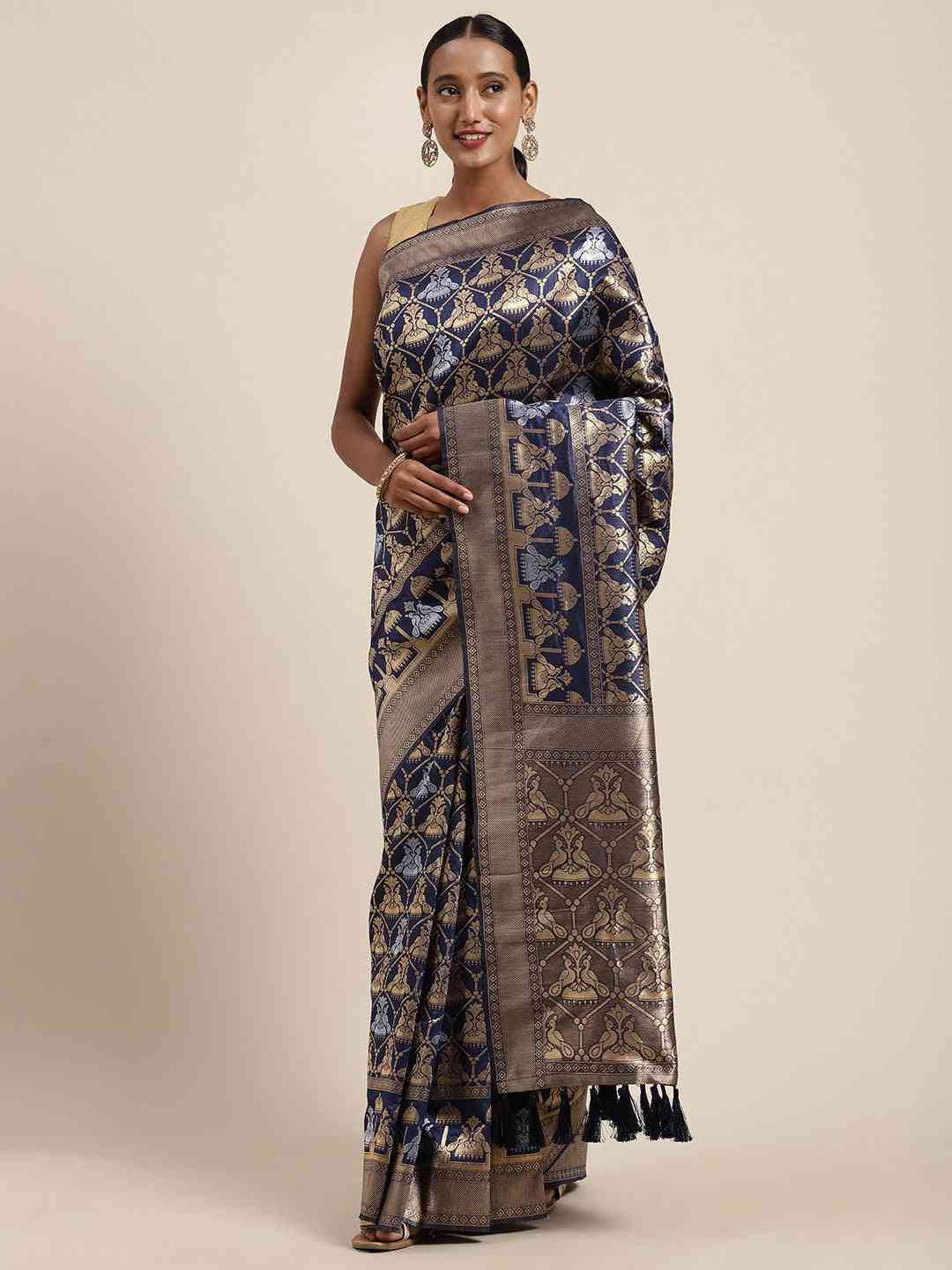Beautiful Banarasi Navy Colour Woven Design Saree