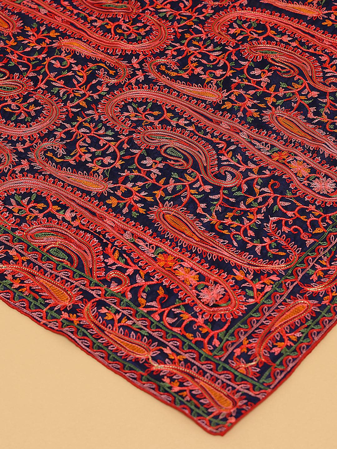 Navy Red Paisley Medallion Pashmina Dupatta