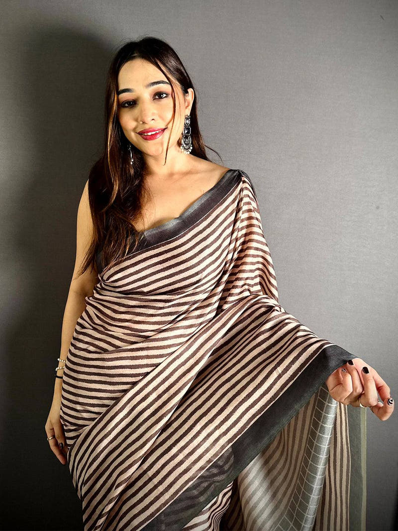 Opulent Ajrakh Block Print Tussar Saree