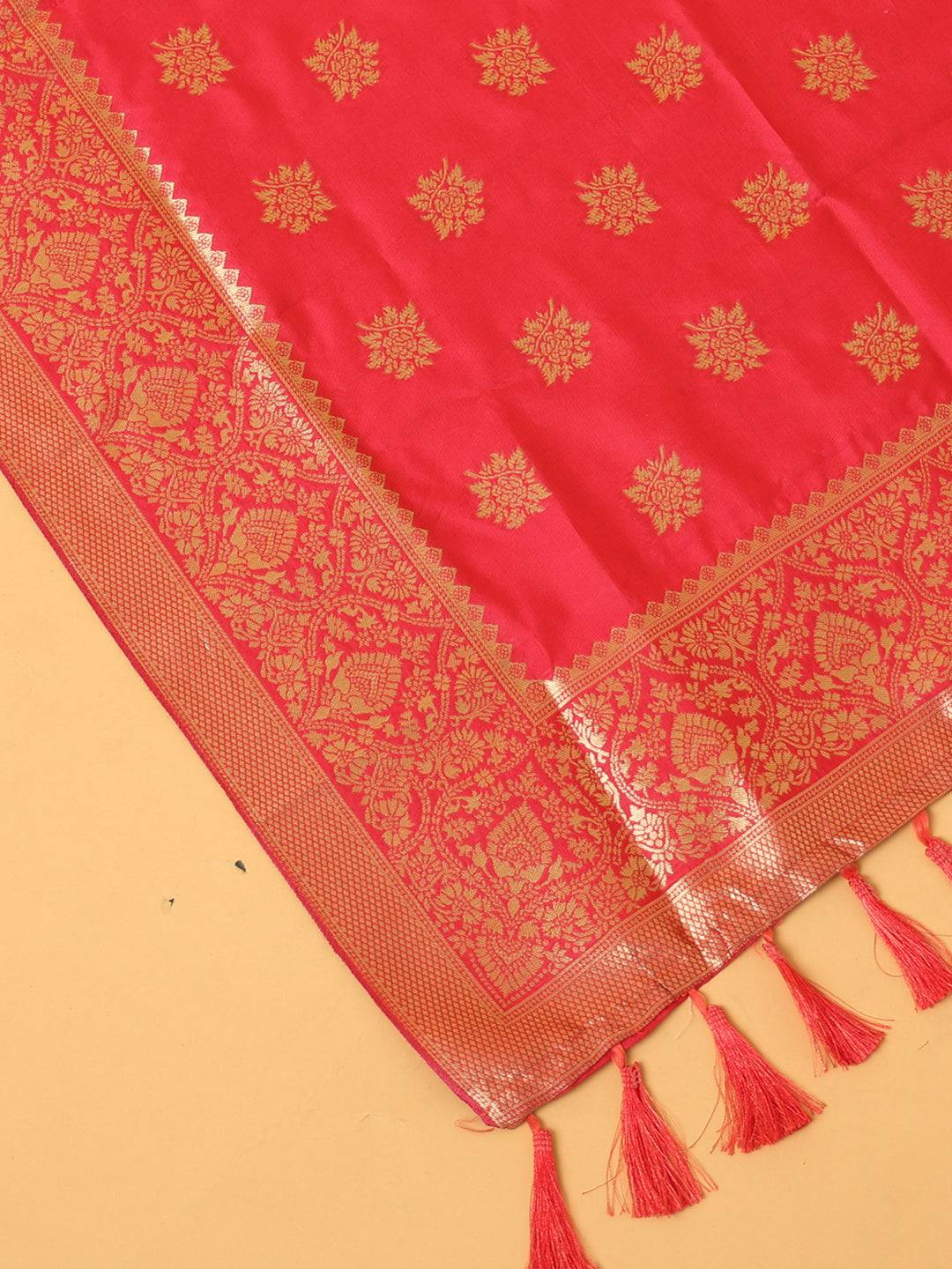 Silk Blend Woven Rani Colour Design Dupatta