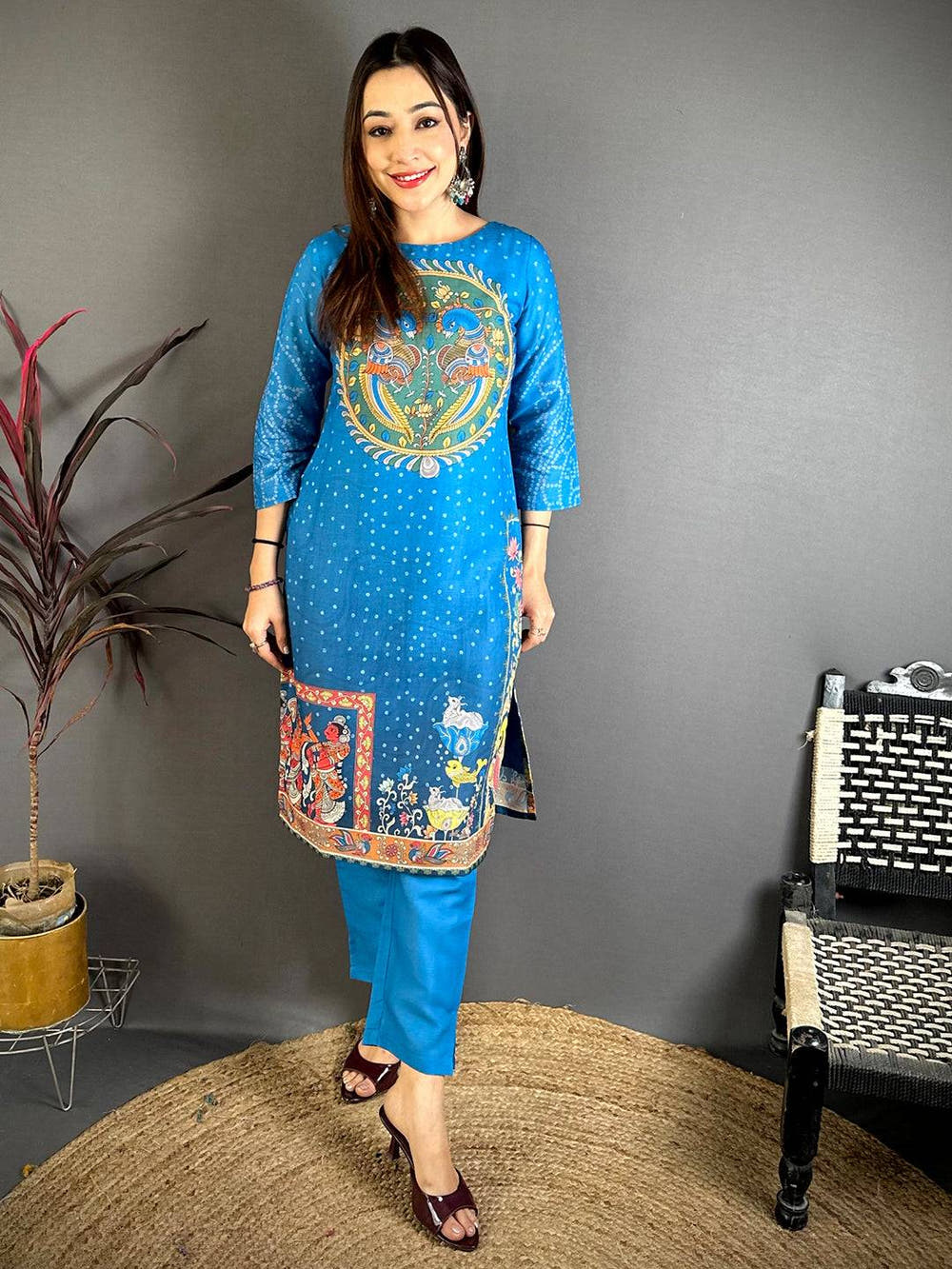 Kalamkari Boat Neck Mul  Kurti