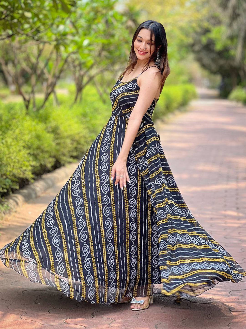 Raven Black Printed Bandhej Dress