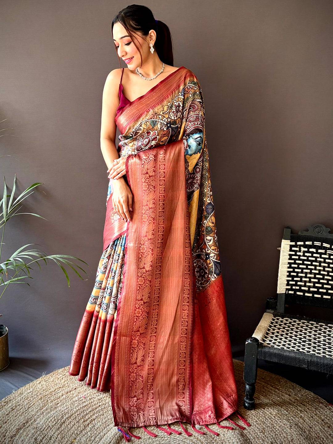 Buff Beige Soft Silk Saree With Pattu Zari Border