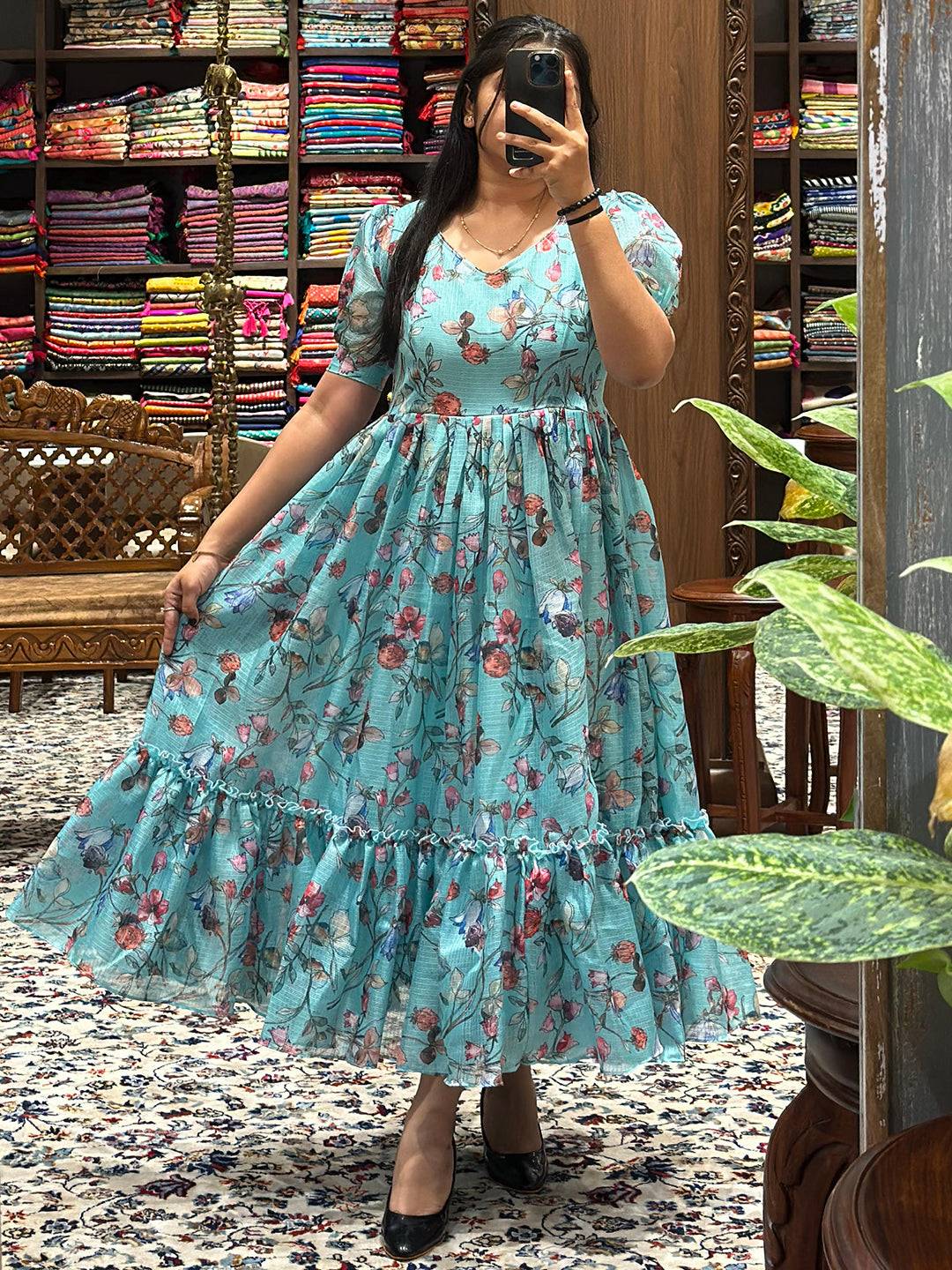 Powder Blue Floral Print Dress