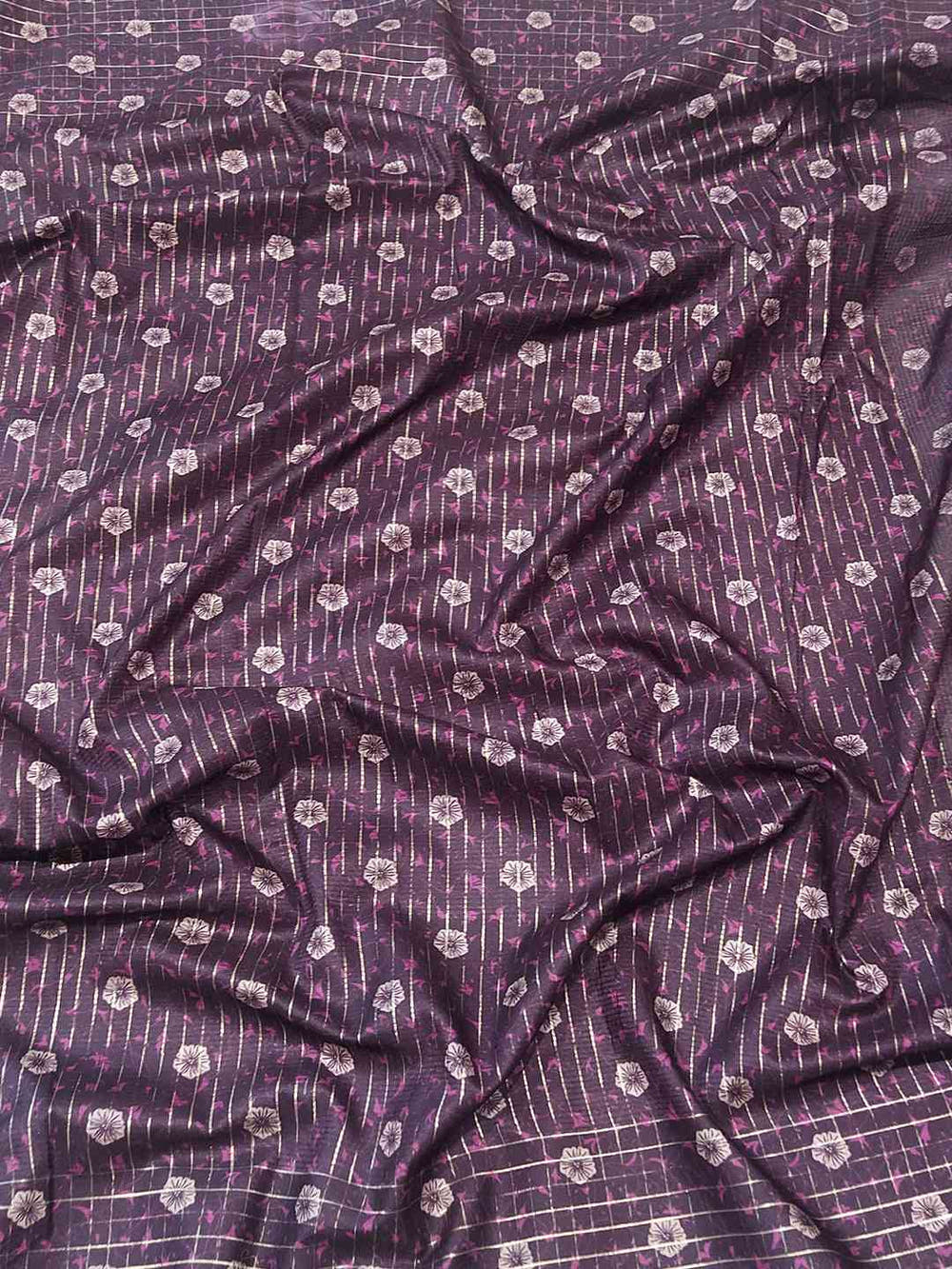Purple Colour Satin Kota Doria Digital Kalamkari Zari Pallu