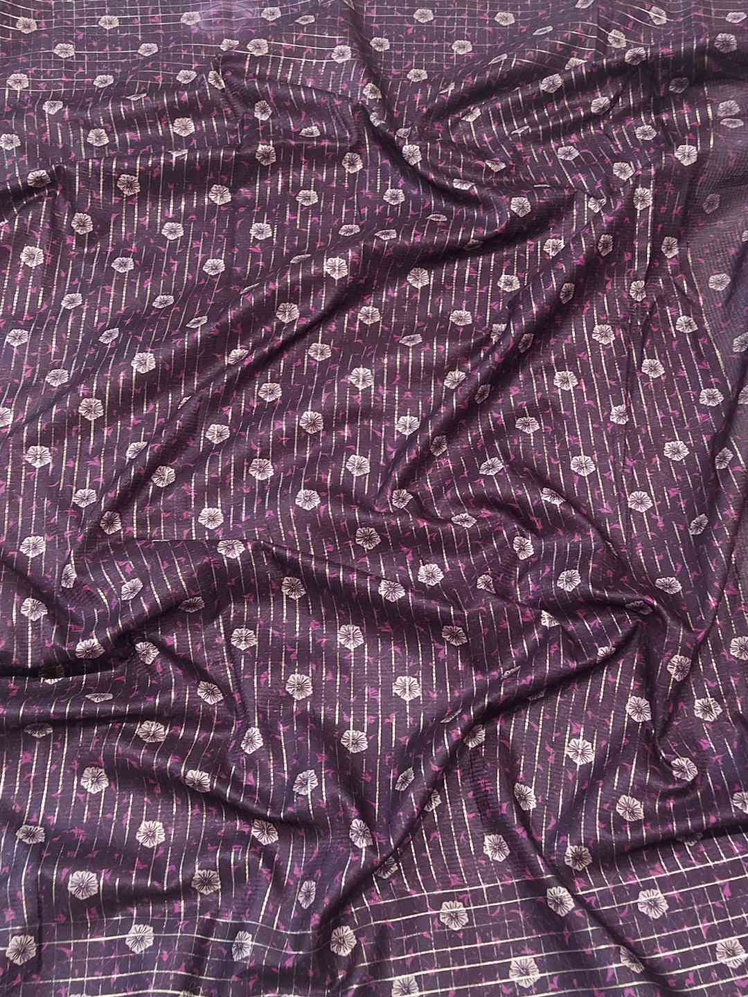 Purple Colour Satin Kota Doria Digital Kalamkari Zari Pallu