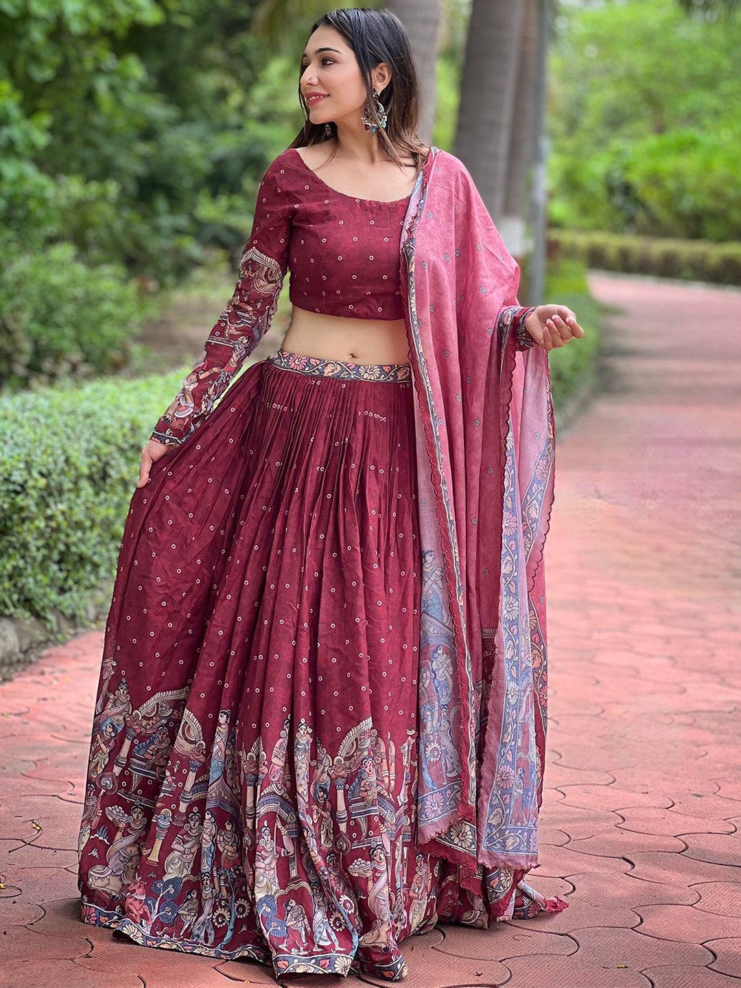Deep Maroon Kalamkari Lehenga Set